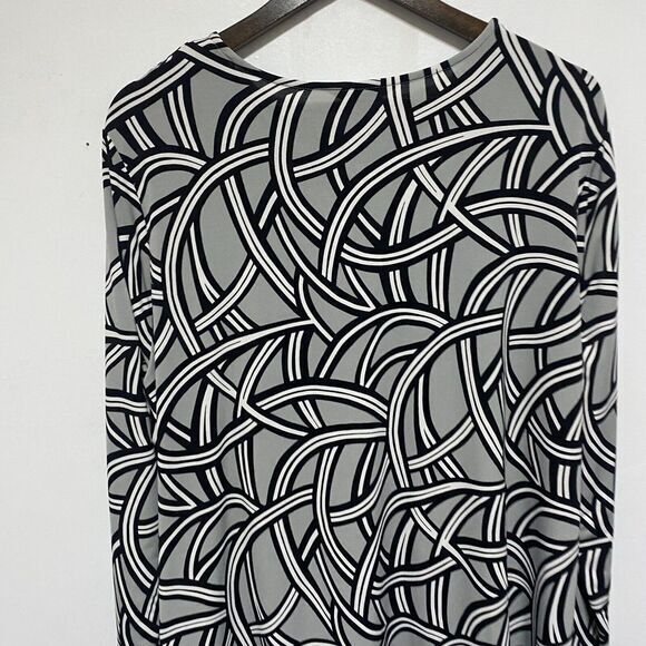 Liz Claiborne Top Womens 1X Black Geometric Long Sleeve Stretch Pullover Blouse‎ - Picture 4 of 7